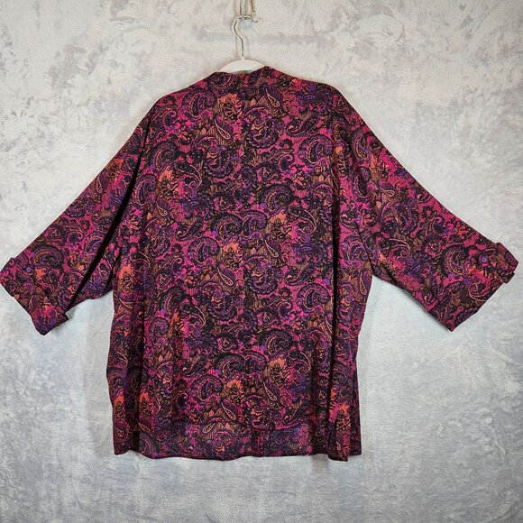 Catherines Blouse Womens 3X Colorful Paisley Button-Up tunic career office bold - Picture 2 of 13